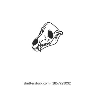 Grado abstracto de vectores dibujado a mano material gráfico plano con elementos del logo, cráneo de perro icono de línea sagrada en estilo simple para marca, aislado en fondo blanco