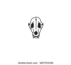 Hand drawn vector abstract stock flat graphic illustration with logo elements ,dog skull sacred line art icon in simple style for branding ,isolated on white background