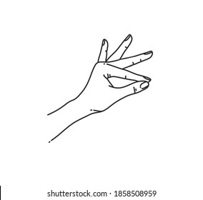 Handgezeichnete, abstrakte Stockflachgrafik mit Logoelementen, handgezeichnete Hand aus der Mode-Magie, die eine einfache Handschrift für die Markendarstellung enthält, einzeln auf weißem Hintergrund