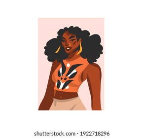 Hand drawn vector abstract stock graphic illustration with young happy black afro american beauty female avatar isolated on white background.