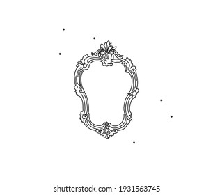 Hand drawn vector abstract stock flat graphic illustration with logo element of line frame mirror art in simple style for branding,isolated on white background