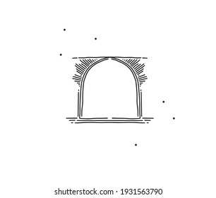Hand drawn vector abstract stock flat graphic illustration with logo element of line arch and rays art in simple style for branding,isolated on white background