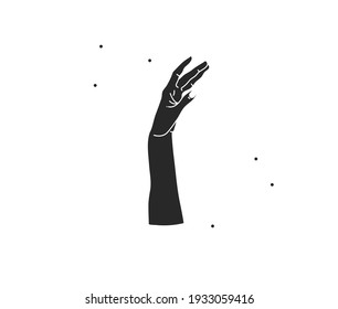 Hand drawn vector abstract stock flat graphic illustration with logo elements ,woman magic black silhouette hand touch in simple style for branding ,isolated on white background