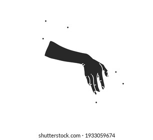 Hand drawn vector abstract stock flat graphic illustration with logo elements ,woman magic black silhouette hand touch in simple style for branding ,isolated on white background