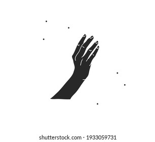 Hand drawn vector abstract stock flat graphic illustration with logo elements ,woman magic black silhouette hand touch in simple style for branding ,isolated on white background