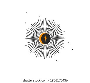 Hand drawn vector abstract stock flat graphic illustration with logo element of magic celestial sun,moon and stars silhouette art in simple style for branding,isolated on white background