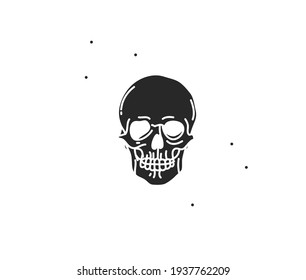 Hand drawn vector abstract stock flat graphic illustration with logo element of magic human skull silhouette art in simple style for branding,isolated on white background
