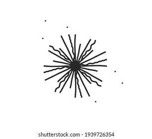 Hand drawn vector abstract stock flat graphic illustration with logo element of magic celestial sun silhouette art in simple style for branding,isolated on white background