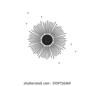 Hand drawn vector abstract stock flat graphic illustration with logo element of magic celestial sun silhouette art in simple style for branding,isolated on white background