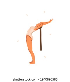 Hand drawn vector abstract stock graphic bohemian clipart illustration with young happy beauty female character,meditating and yoga practitioner isolated on white background
