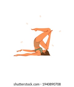 Hand drawn vector abstract stock graphic bohemian clipart illustration with young happy beauty female character,meditating and yoga practitioner isolated on white background