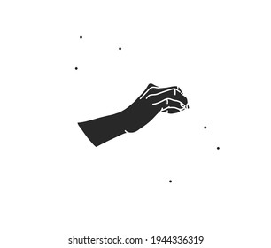 Hand drawn vector abstract stock flat graphic illustration with logo elements ,woman magic black silhouette hand touch in simple style for branding ,isolated on white background