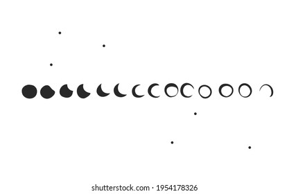 Hand drawn vector abstract stock flat graphic illustration collection set with logo elements of magic celestial astrology moon phases isolated on white background