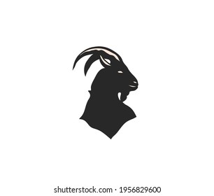 Hand drawn vector abstract stock flat graphic illustration with logo element of magic goat head silhouette art in simple style for branding,isolated on white background