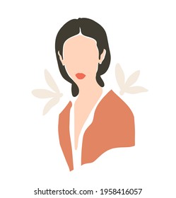 Grado abstracto de vectores dibujado a mano material gráfico plano ilustración estética contemporánea de moda con retrato femenino bohemio, hermoso moderno de moda simple estilo minimalista aislado en fondo pastel