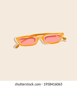 Hand drawn vector abstract stock graphic contemporary aesthetic,fashion illustration with vintage beautiful modern female sunglasses isolated on pastel background