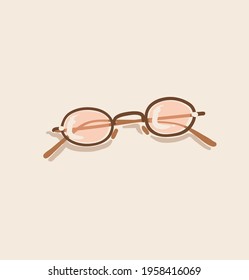 Hand drawn vector abstract stock graphic contemporary aesthetic,fashion illustration with vintage beautiful modern female sunglasses isolated on pastel background