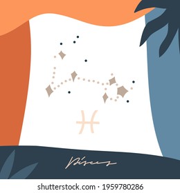 Hand drawn vector abstract stock graphic simple astrology celestial illustration card art with modern collage artistic boho contemporary print template of zodiac sign stars,Pisces constellation