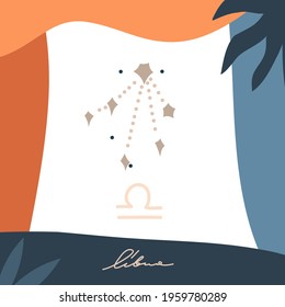 Hand drawn vector abstract stock graphic simple astrology celestial illustration card art with modern collage artistic boho contemporary print template of zodiac sign stars,Libra constellation