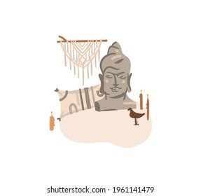 Hand drawn vector abstract stock graphic bohemian clipart illustration with beauty interior design elements,modern scandinavian furniture living room isolated on white background