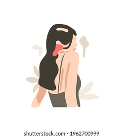 Hand drawn vector abstract stock flat graphic contemporary aesthetic fashion illustration with bohemian,beautiful modern female portrait in simple trendy minimal style isolated on white background