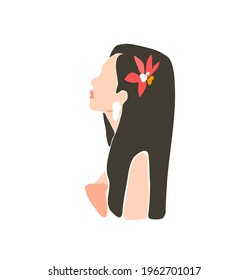Hand drawn vector abstract stock flat graphic contemporary aesthetic fashion illustration with bohemian,beautiful modern female portrait in simple trendy minimal style isolated on white background