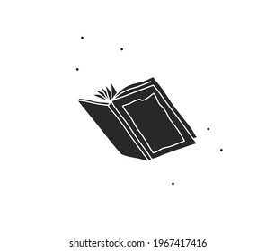 Grado abstracto de vectores dibujado a mano ilustración gráfica plana con el logotipo elemento de línea abierto libro de magia silueta de arte en estilo sencillo para marca, aislado en fondo blanco