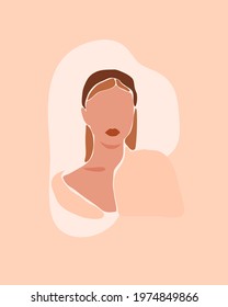 Hand drawn vector abstract stock flat graphic contemporary aesthetic fashion illustration with bohemian,beautiful modern female portrait in simple trendy minimal style isolated on pastel background