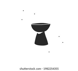 Hand drawn vector abstract stock flat graphic illustration with logo element line art of silhouette occult symbol,bowl in simple style for branding,isolated on white background