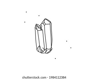 Hand drawn vector abstract stock flat graphic illustration with logo element,bohemian magic line art of crystal shape in simple style for branding,isolated on white background.Feminine logo concept