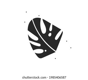 Hand drawn vector abstract stock flat graphic illustration with logo element of tropical,black exotic palm leaves silhouette art in simple style for branding,isolated on white background