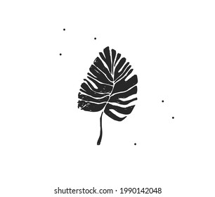Hand drawn vector abstract stock flat graphic illustration with logo element of tropical,black exotic palm leaves silhouette art in simple style for branding,isolated on white background