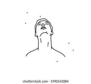 Grado abstracto de vectores dibujado a mano ilustración gráfica plana con elemento logotipo,línea bohemiana icono del hombre de belleza en estilo simple para marca,aislado en fondo blanco.Concepto del logo de diseño