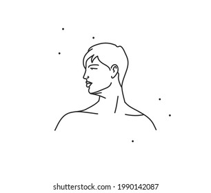 Grado abstracto de vectores dibujado a mano ilustración gráfica plana con elemento logotipo,línea bohemiana icono del hombre de belleza en estilo simple para marca,aislado en fondo blanco.Concepto del logo de diseño