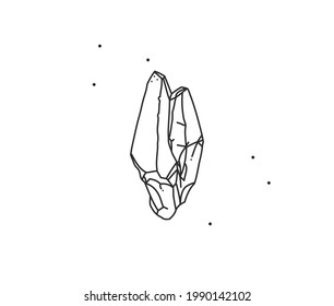 Hand drawn vector abstract stock flat graphic illustration with logo element,bohemian magic line art of crystal shape in simple style for branding,isolated on white background.Feminine logo concept
