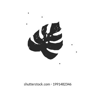Hand drawn vector abstract stock flat graphic illustration with logo element of tropical,black exotic palm leaves silhouette art in simple style for branding,isolated on white background