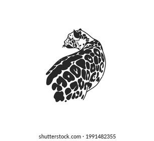 Hand drawn vector abstract stock flat graphic illustration with logo element,mystic tribal magic line art of leopard in simple style for branding,isolated on white background