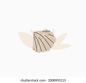 Hand drawn vector abstract stock graphic summer time cartoon,contemporary minimalistic style illustrations print with bohemian beautiful beach seashell and palm leaves silhouettes