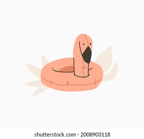 Dibujo a mano vectorial abstracto material gráfico de verano, ilustraciones minimalistas impresas con bóveda bohemia hermosa playa flamingo anillo de cócteles con limonada, aislado en fondo blanco.