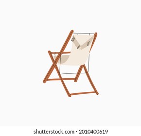 Hand drawn vector abstract stock graphic summer time cartoon,contemporary minimalistic style illustrations print with bohemian beautiful beach chair,isolated on white background