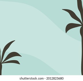 Hand drawn vector abstract stock graphic summer time cartoon,minimalistic style illustrations background print with tropical palm trees and blue waves isolated on color background.