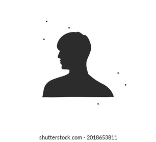 Hand drawn vector abstract stock flat graphic illustration with logo element,bohemian art icon silhouette of beauty male face in simple style for branding,isolated on white background.