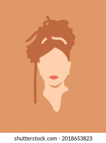 Hand drawn vector abstract stock flat graphic contemporary aesthetic fashion illustration with bohemian,beautiful modern female portrait in simple trendy minimal style isolated on pastel background.