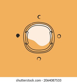 Dibujo manual vectorial abstracto material ilustración gráfica plana con elemento logo,astrología bohemia magia emblema minimalista del portal místico de arco de línea y luna con estrellas,estilo simple para marca.