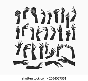 Hand drawn vector abstract stock flat graphic illustrations collection set with logo elements,bohemian magic art of human hands shape silhouettes in simple style for branding.Feminine logo concept.