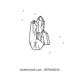 Hand drawn vector abstract stock flat graphic illustration with logo element,bohemian magic line art of crystal shape in simple style for branding,isolated on white background.Feminine logo concept.