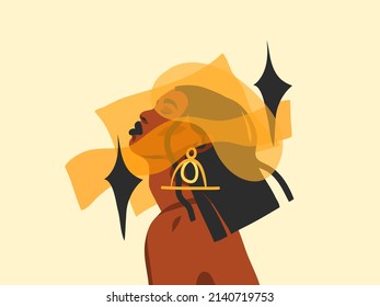 Hand drawn vector abstract stock flat graphic illustration with ethnic,feminine,boho tribal black beautiful african american woman,sun and magic in simple style ,isolated