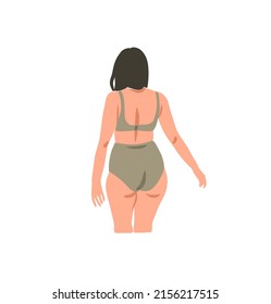 Hand drawn vector abstract stock flat graphic contemporary aesthetic fashion illustration with bohemian,beautiful modern plus size female in simple trendy minimal style isolated on pastel background.