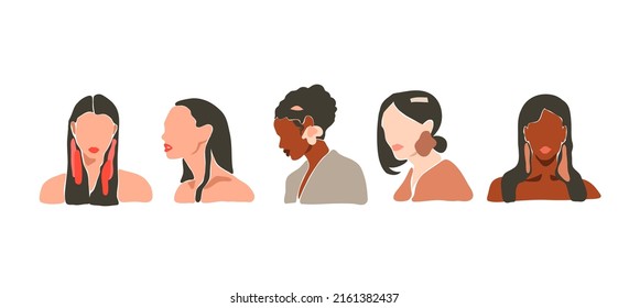 Hand drawn vector abstract stock flat graphic contemporary aesthetic fashion illustrations collection set with bohemian,beautiful modern collage female in minimal style isolated.Modern woman design.