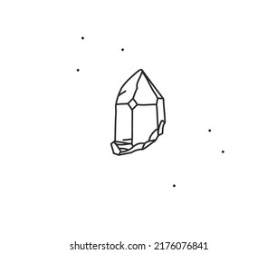 Hand drawn vector abstract stock flat graphic illustration with logo element,bohemian magic line art of crystal shape in simple style for branding,isolated on white background.Feminine logo concept